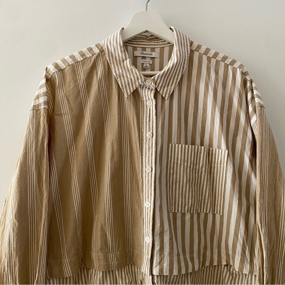 Madewell Modular Oversized Button-Up Shirt in Mixed Stripe Women's Size XL - Picture 3 of 10